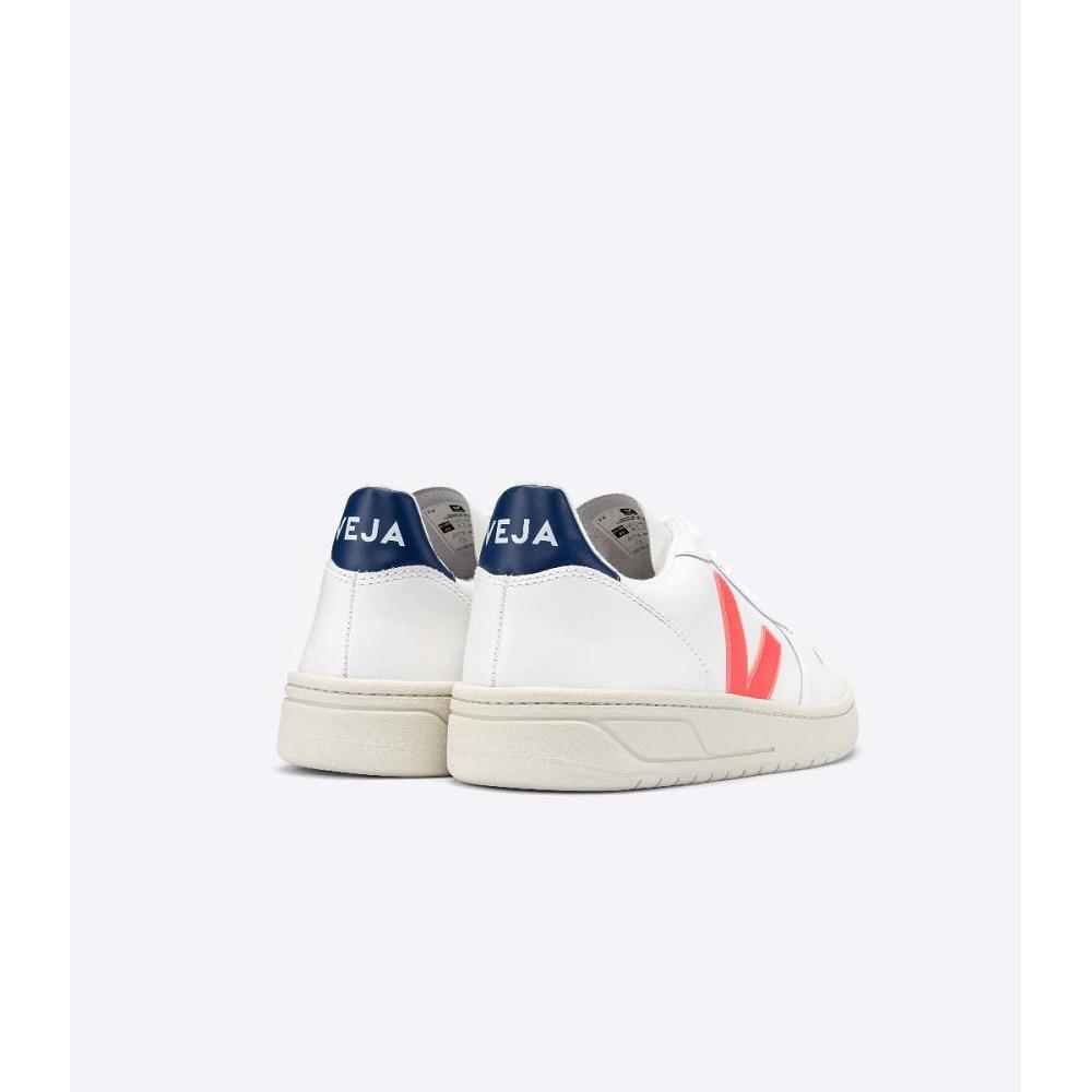 Women's Veja V-10 LEATHER Sneakers White/Orange/Blue | SG 646JPQ